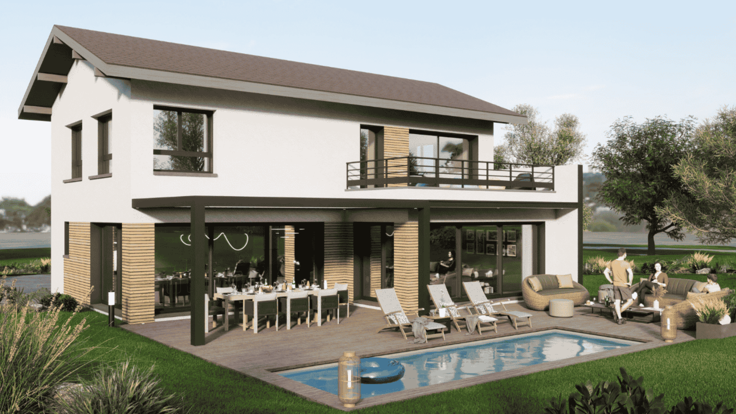 maison contemporaine piscine balcon piscine finition bois