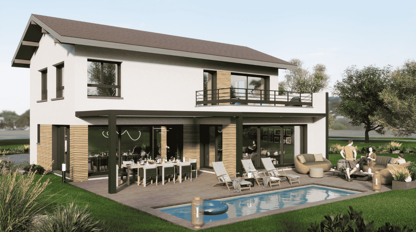 maison contemporaine piscine balcon piscine finition bois