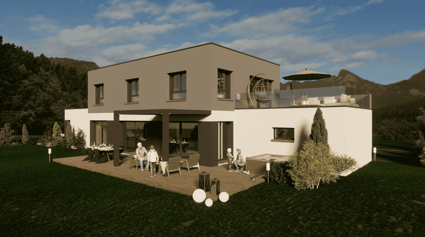 maison moderne toit plat pergola terrasse