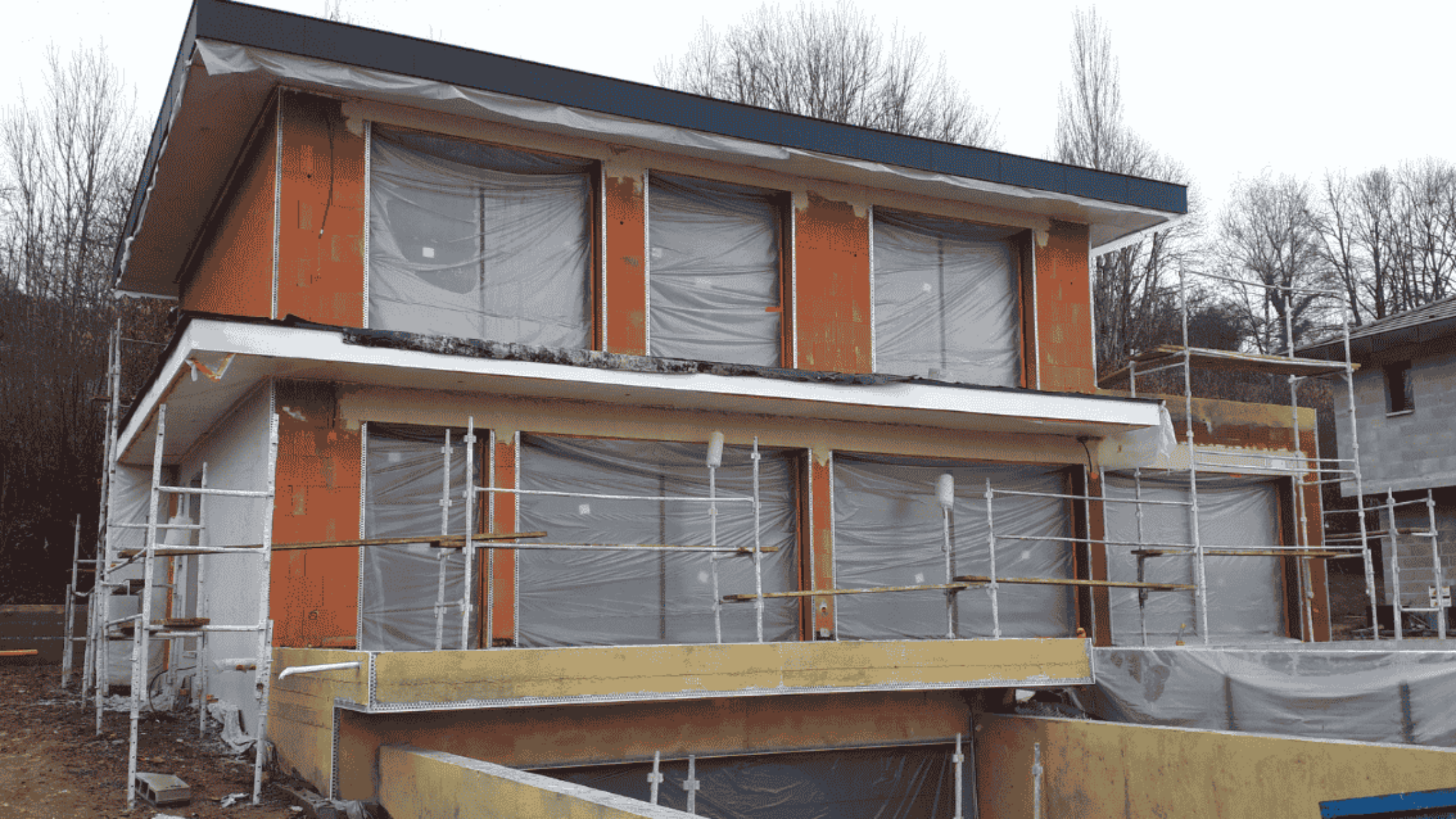 revetement exterieur de maison individuelle en travaux